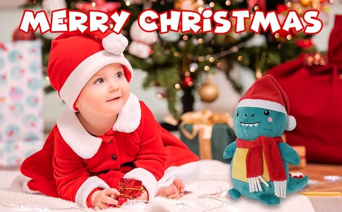 Dinosaur Plush Toy Stuffed Animal Cute Christmas Dinosaur Plushies Pillow Soft Plushie Doll Gifts for Kid Decor (11 Inch)