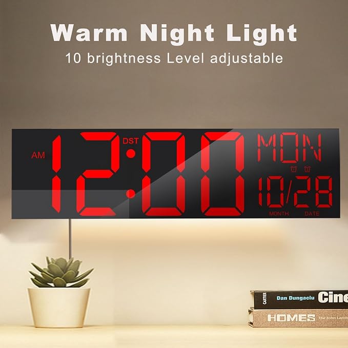 JALL 30" Oversize Digital Wall Clock, Extra Large LED Wall Clock with Remote, Giant Digital Clock with Jumbo Numbers for Living Room, Church (Black Shell Red Font)