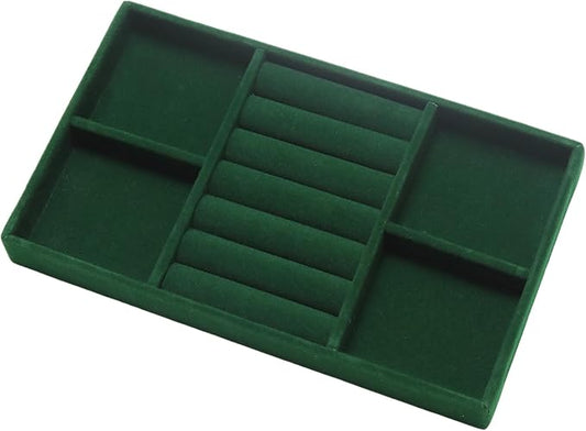 Velvet Jewelry Trays for Drawers, Dark Green 2-in-1 | Stackable Jewelry Drawer Organizer, Ring Earring Necklace Bracelet Holder Organizer Display Tray with Removable Dividers