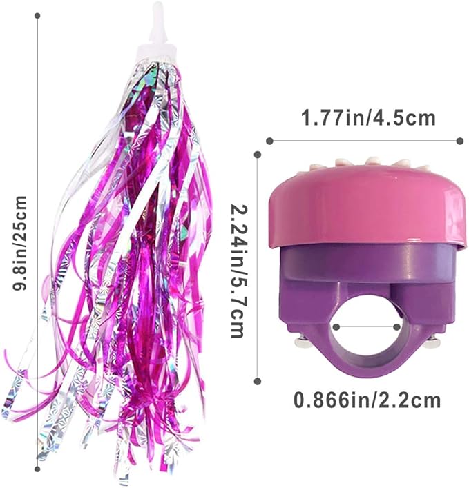 Kids Bike Bell and Streamers for Girls - 1 Pack Flower Bicycle Bell with 2 Pack Bike Streamers for Children's Bike Accessories