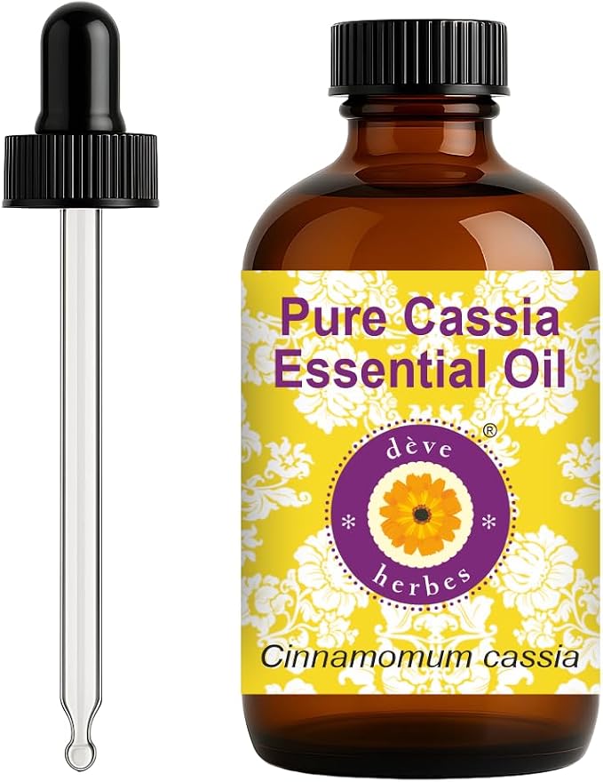 dève herbes Cassia Essential Oil (Cinnamomum Cassia) with Glass Dropper | Pure | Non-Sticky | Non-Greasy | Lightweight | Men & Women | All Skin Types | Steam Distilled 120ml (4 oz)