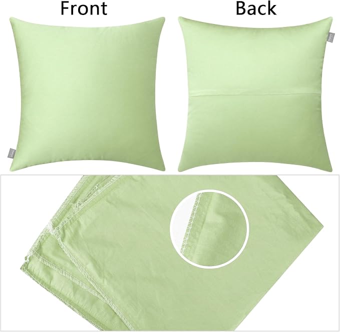 Thmyo 4-Pack 100% Cotton Comfortable Solid Decorative Throw Pillow Case Square Cushion Cover Pillowcase Sublimation Blank Pillow Covers(18x18 inch/ 45x45cm, Light Pea Green)