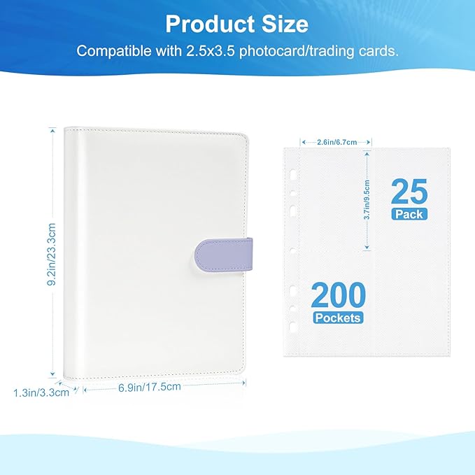2x3 Photo Album,Refillable PU Leather A5 Photocard Binder with Adjustable Page,200 Pockets for Fujifilm Instax Mini 12 11 9 40 99 90 8 7 Evo LiPlay,Polaroid Snap PIC-300 Z2300 Instant Cameras (Purple)