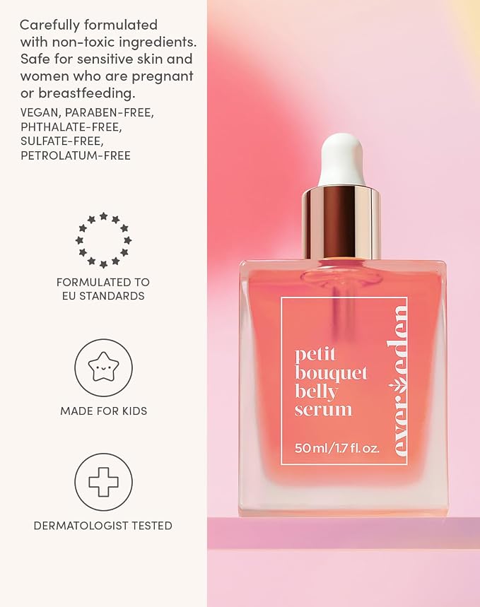 Evereden Petit Bouquet Belly Serum, 1.7 fl oz. | Clean & Vegan Women's Belly Oil for Pregnancy and Postpartum Maternity Skincare | Non-Toxic Stretch Mark Oil | Valentine Gifts for Women