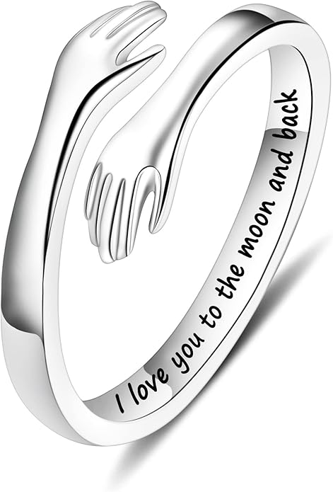 Yesteel Valentines Gifts for Kids Teen Girls - S925 Sterling Silver Hug Ring for Teen Girls Women, Adjustable Ring Jewelry Mothers Day Birthday Gifts for Daughters Mom Sister Wife Friends Grandma