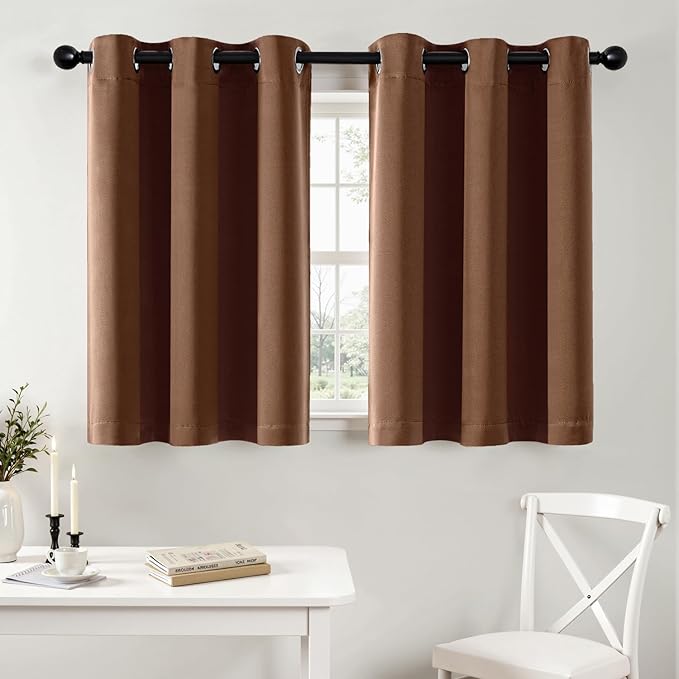 MIULEE Blackout Curtains for Bedroom 2 Panels 40 x 36 Inch Long Mocha Brown | Thermal Insulated, Living Room Darkening Grommet Drapes, Noise Reducing, Light Blocking Window Treatments