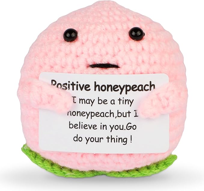 Hoedia Handmade Emotional Pickle Gift, Emotional Cucumber Crochet Doll Inspirational Gifts with Cards, Cute Knitted Funny Support Pickle Potato Friend Birthday (Positive Honey Peach)