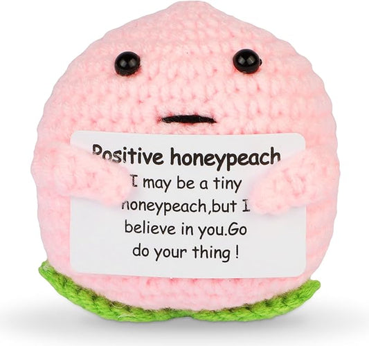 Hoedia Handmade Emotional Pickle Gift, Emotional Cucumber Crochet Doll Inspirational Gifts with Cards, Cute Knitted Funny Support Pickle Potato Friend Birthday (Positive Honey Peach)