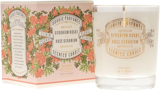 Panier des Sens Rose Geranium Long-Lasting Scented Candle, 6.3 oz | Hand-Poured In Provence | Up To 55 Hours Burn Time | 100% Natural Cotton Wick | Long-Lasting French Home Fragrance