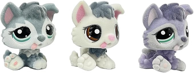 3pcs/Set Custom Flocked Pet Shop Toys Short Hair Cat Kitten Collie Great Dane Cocker Spaniel Dachshund Puppy Dog OOAK Compatible with LPS (#2036 and 2439 and 1810)