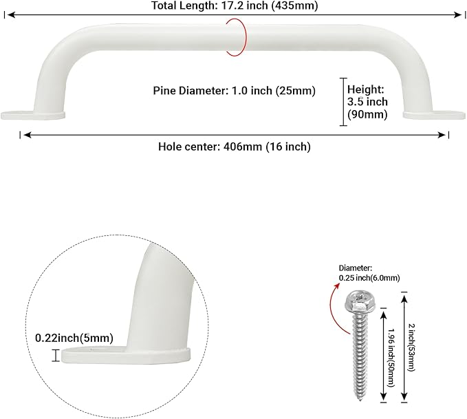 ESPETS 6 Pieces 17 Inch White Metal Safety Handles for Playground Equipment - Outdoor Kids Swing Set Accessories Grab Handles, Playset Hand Grips, Indoor Kids Monkey Bars for Play Structure