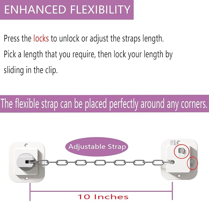 Child Proof Door Lock, Adjustable Latch, 1 Pack | Cat Door Latch, 3M Adhesive, For Baby, Dementia & Pets, No Tools Needed