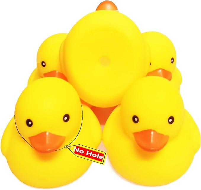 3 inch Kalafona Rubber Yellow Ducks/ Ducky No Hole Waterproof No Squeak Bath/Pool/Water Float Toy Stuffed with Sealed Plug Without Hole for Kids in Bulk