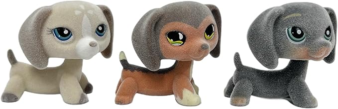 3pcs/Set Custom Flocked Pet Shop Toys Short Hair Cat Kitten Collie Great Dane Cocker Spaniel Dachshund Puppy Dog OOAK Compatible with LPS (#325 and #675 and #1491)