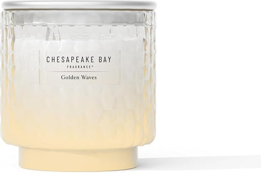 Chesapeake Bay, 11oz Golden Waves Scented Candle, Mood Evoking Fragrance, Textured Sea Glass-Inspired Jar, Premium Soy Blend Wax with Essential Oils, Coastal Fragrance for Home Décor or Gifting
