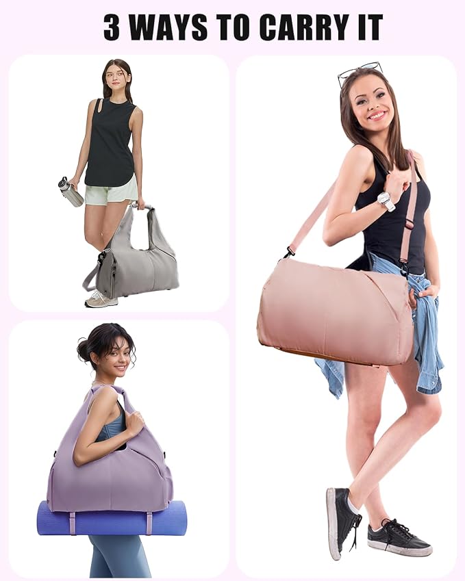 RHDZO Gym Bag for Women with Shoe Compartment Yoga Mat Bag with Wet Pocket and Water Bottle Holder Weekender Bag with Strap