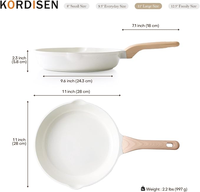 Kordisen Nonstick Ceramic Frying Pan, 11 Inch Ceramic Skillet, Healthy Non Toxic Cooking Pan, Stay-Cool Handle, Induction Compatible, PFOA & PFAS Free, White