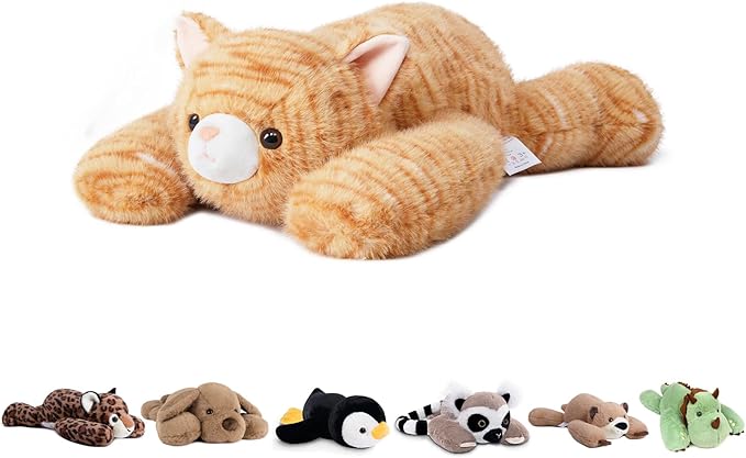 Niuniu Daddy 20" | 3.3 Pound Weighted Cat Stuffed Animals for Adults, Orange Cat Plush Toy for Toddler Teens Kids, Large Orange Kitty Plushy Pillow with Soft Fur for Present Christmas Birthday