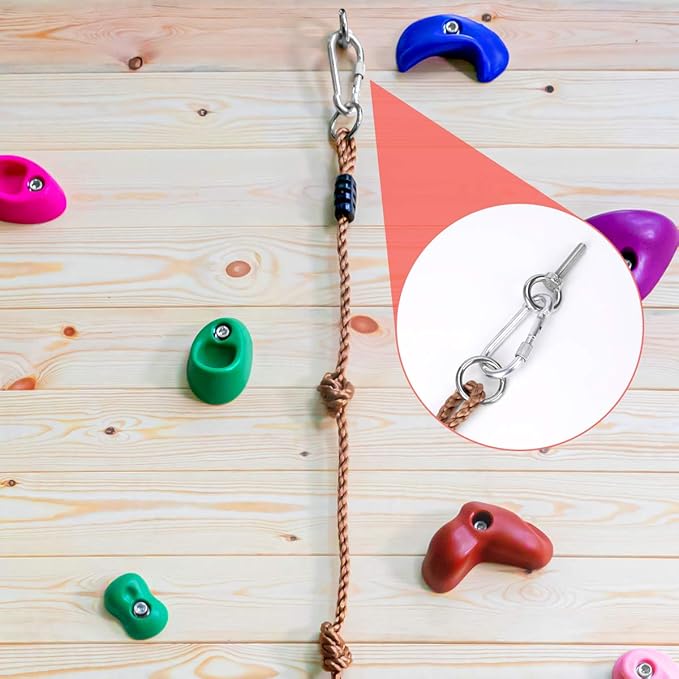 25 Rock Climbing Holds with 6.56Ft Knotted Climbing Rope, Kids Climbing Holds for Indoor Outdoor Play Set with Mounting Hardware (25 Single Hole Climbing Holds with Knotted Rope)