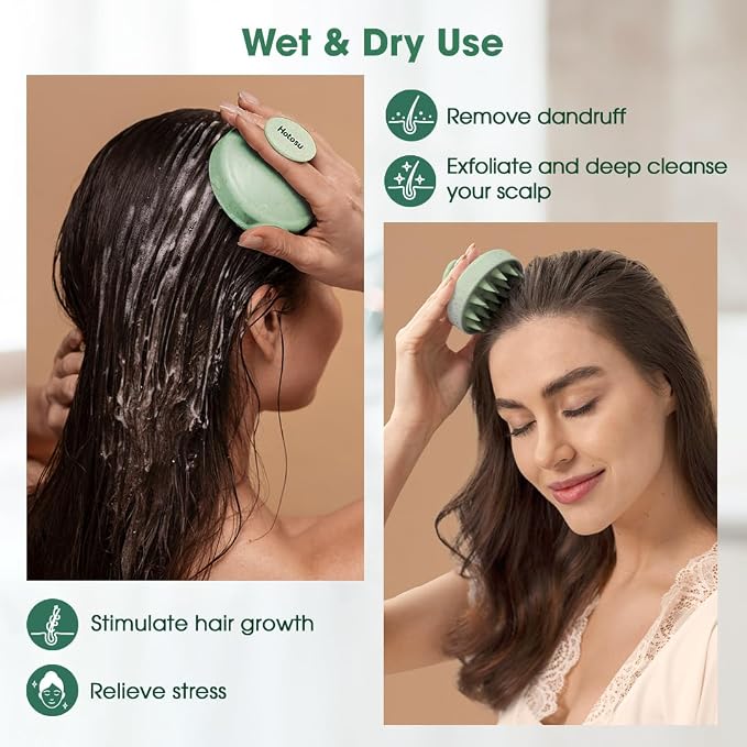 Scalp Massager Brush for Hair Growth – Silicone Scalp Scrubber & Scalp Exfoliator – Manual Scalp Massager Brush for Wet or Dry Use – Hair Massager Scalp Shampoo Brush Tool (Green)