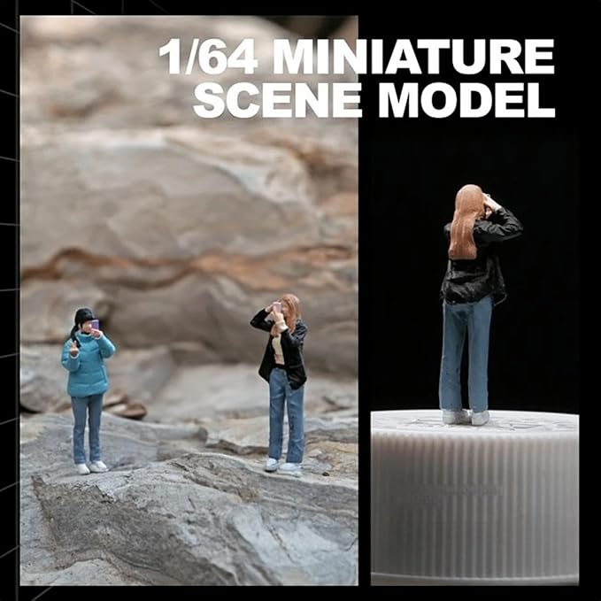 1:64 Scale Selfie Girl Miniature Figures - Realistic Garage Scene People for Model Car Displays, Diorama Props, and Photography