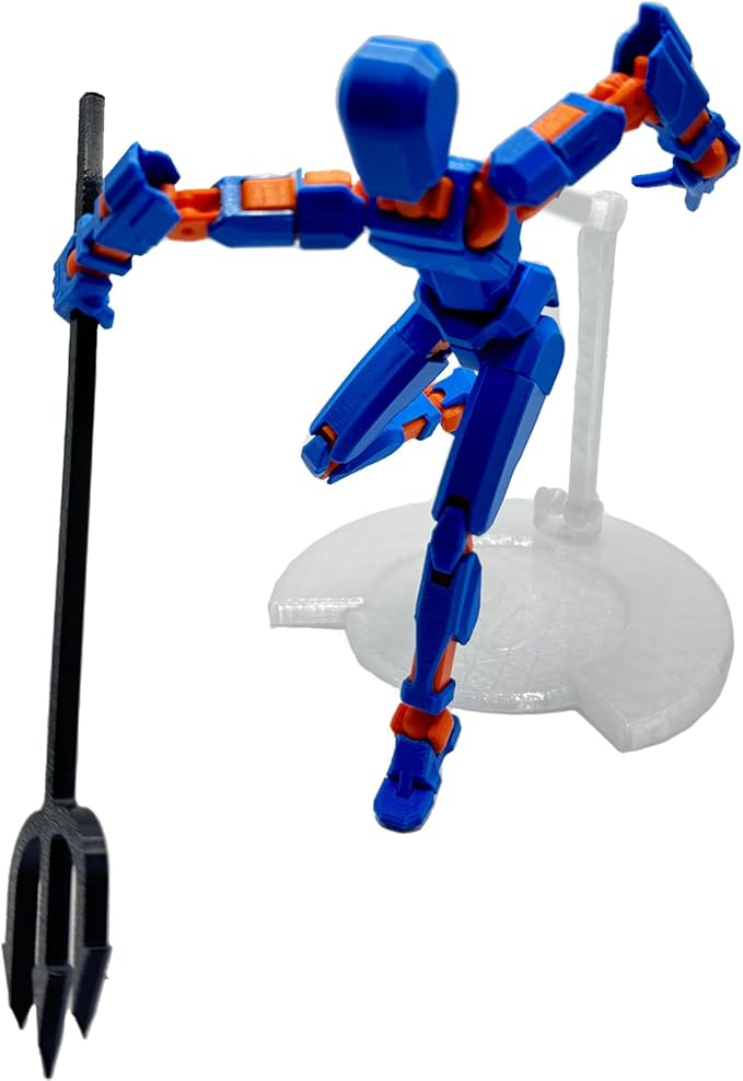 3D Printed Enlarge Body Size 8.1-inch Action Figure Dummy20, Full Body Mechanical Movable Toy, Multiple Accessories, Desk Decoration (Bracket, 3 HandsType, Weapons, Armour) (Blue)