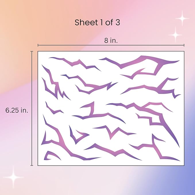 UV Glow Pattern Temporary Tattoos | 3 Sheets Purple Demon Energy Pattern | Blacklight Activated Neon Blue | Hunter Cosplay | Fake Tat Stickers | Kpop Birthday, Glow Party, RPD, Halloween