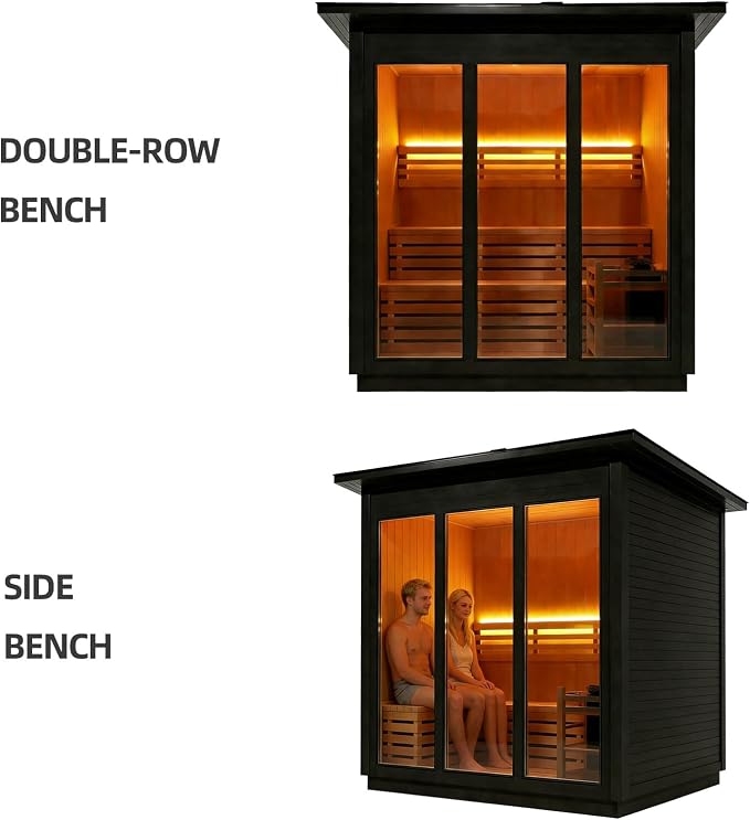 Customizable Outdoor Steam Sauna, Canadian Wood Sauna Room with ETL Toule Heater, Traditional Backyard Sauna Spa with Asphalt Shingles, Luxury Sauna Accessories for Home & Garden