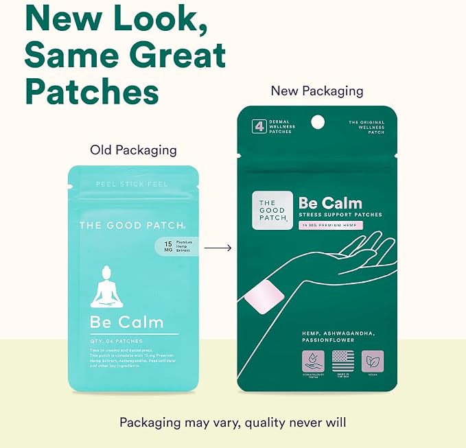 The Good Patch Be Calm Patch with Hemp, Unwind + Decompress, Natural Patch with Hemp Extract, Ashwagandha Root, Passionflower, Plant Powered Wearable Wellness, Sustained Release (16 Total Patches)