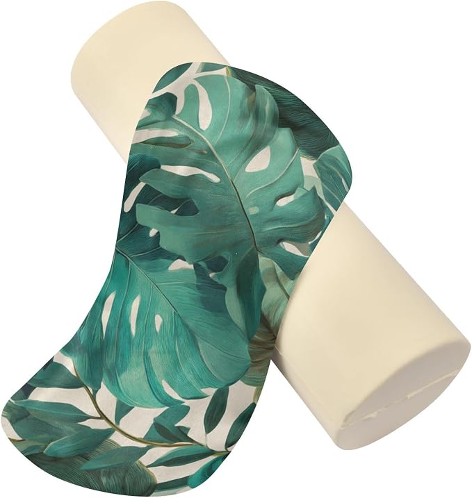 Neck Roll Pillow Bolster Pillows Round Health Memory Foam Long Cervical Cylinder Bolsters Body Removable Washable Cover Bed Legs Back Yoga Palm Leaves Tropical Green