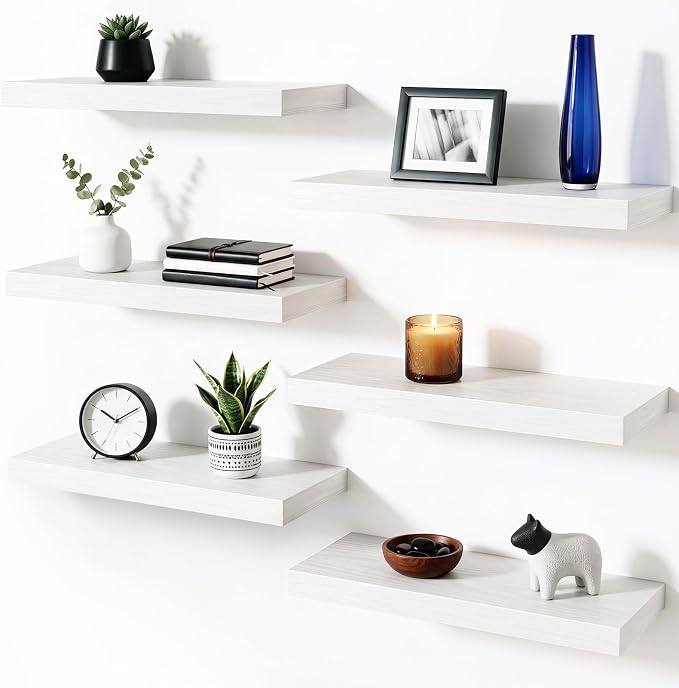 Fixwal Floating Wall Shelves for Decor (White Set of 6, 15.7 Inch)