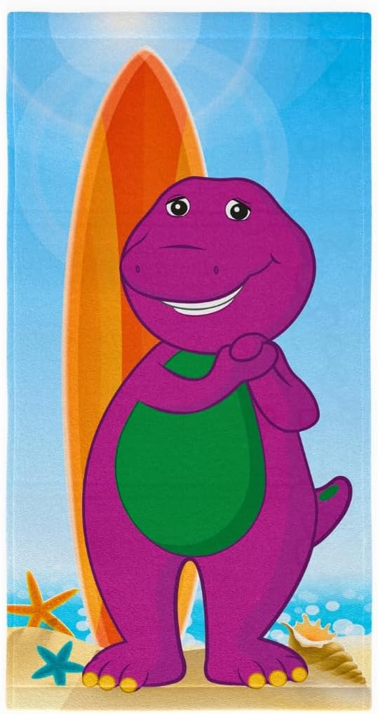 Barney Classic Kids Super Soft Cotton Bath/Pool/Beach Towel, 58 in x 28 in, (Offical Licensed Product) By Franco