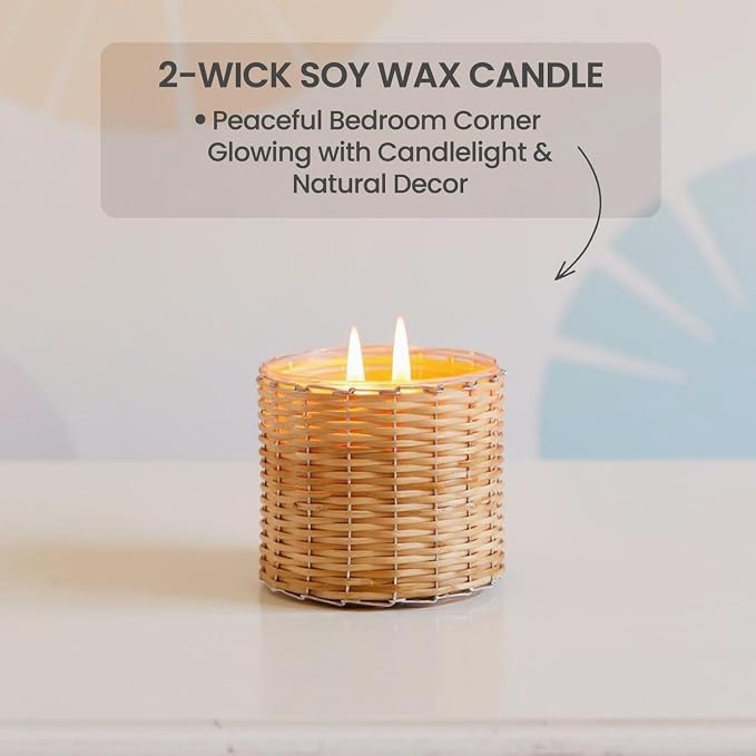 Sea Salt Scented Candle – Luxury 12oz Soy Wax, 2-Wick Handwoven Glass Jar, Blend of California Lemon, Water Lily, White Jasmine, Driftwood & Rosewater -75+ Hour Clean Burn, USA Made