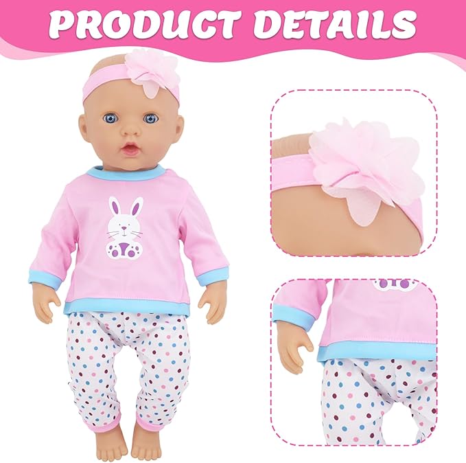 4 Sets Baby Doll Clothes for 14-18 Inch Dolls, 16 Inch Baby Doll Fashion Clothes Dresses and Accessories Outfits for New Born Baby Dolls(No Doll)