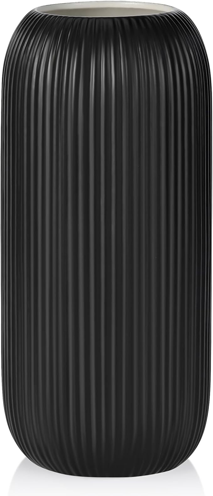 Ceramic Vase for Flowers – Modern Small Ribbed Textured Flower Vase for Home Decor, Pampas Grass, Decorative, Farmhouse, Coffee Table, Kitchen Centerpieces, Bookshelf and Home Living(Matte Black)