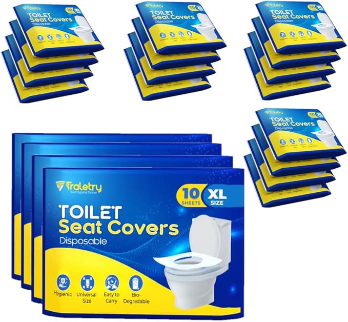 Toilet Seat Covers Disposable Flushable Travel Pack of 200, XL Biodegradable Paper Toilet Seat Covers for Adults & Kids, Public Restroom, Airplane & Camping Travel Essentials