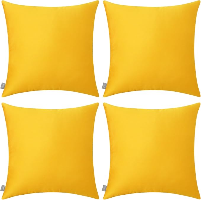 4-Pack 100% Cotton Comfortable Solid Decorative Throw Pillow Case,Thmyo Square Cushion Cover Pillowcase Sublimation Blank Pillow Covers DIY Throw Pillowcase for Couch Sofa(16x16 inch/ 40x40cm,Yellow)