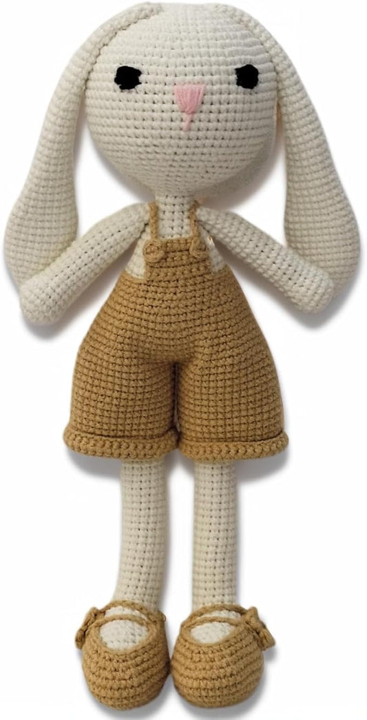 Handmade Soft Bunny Stuffed Animal - Crochet Baby Rattle - Bunny Stuffed Animal - Cotton Knitted Sleep Toy - Stuffed Animals for Babies(11 Inches)