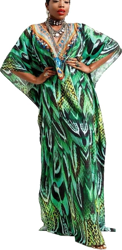 Venasha Womens Caftan Floral Print Kaftan Dress Short Sleeve Swimsuit Cover up Loungewear for Summer