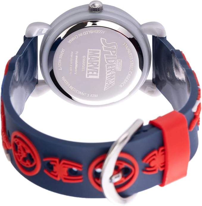 Marvel Spiderman Watch for Kids - Spiderman Watch Boys - Spider-Man Watches for Boys 4-6 - Toys - Kids - Marvel Toddler - Silver Case - 3D Silicone Plastic Strap