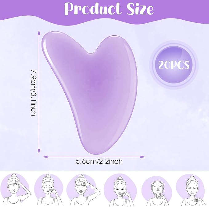 20 Pcs Gua Sha Facial Tool Resin Gua Sha Massage Tool Heart Shaped Guasha Stone Guasha Board for Face Body Skin Massage Spa Acupuncture Prevent Wrinkles (Multi Colors)