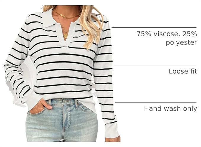 Women's Long Sleeve Classic V Neck Casual Fall Winter Polo Sweater Tops | Basic Collared Knitted Fashion Work Business Formal Daily Wear Versatile Pullover Shirts