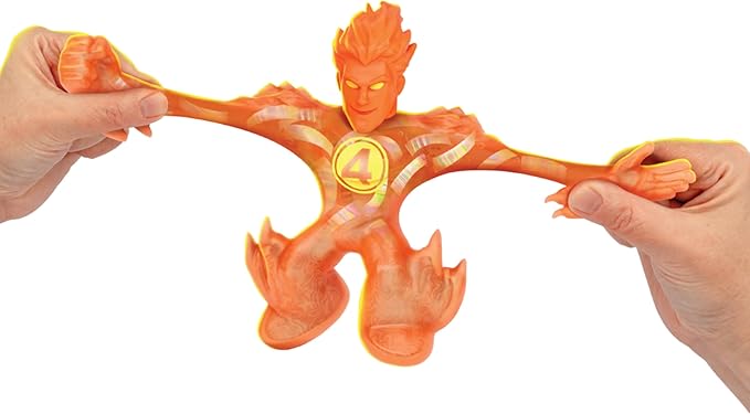 Heroes of Goo Jit Zu Marvel Studios The Fantastic 4 First Steps, Human Torch Stretchy, Fire Foil Filled 4.5" / 11.4 CM Action Figure, with Unique Goo Fillings 3 to Collect