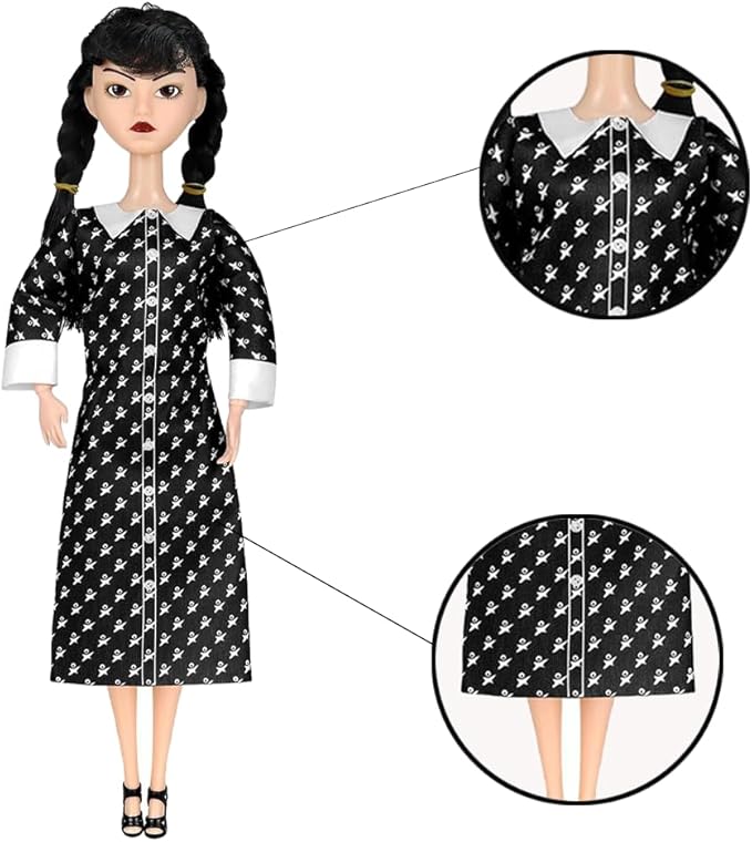 Dumwick 11.5'' Adams Doll with Gift Box, High Heels, Black Dress, and Hair, Perfect Christmas and Birthdays Toy Gift for Girls & Fans(B1)
