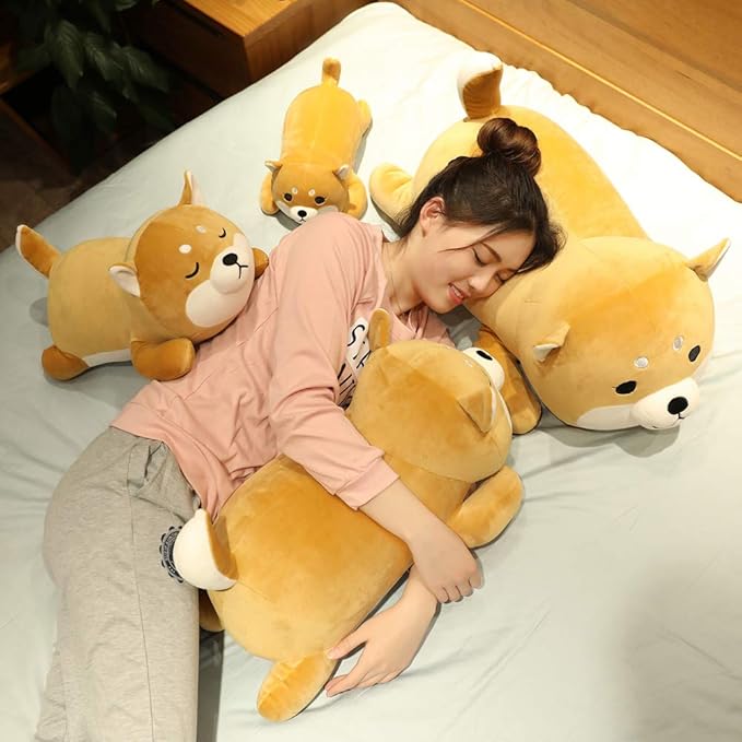 Shiba Inu Plush Pillow,Soft Corgi Stuffed Animals Toy Cute Sleeping Puppy Doll Gifts for Kids (Round Eyes, 13.7 inch)