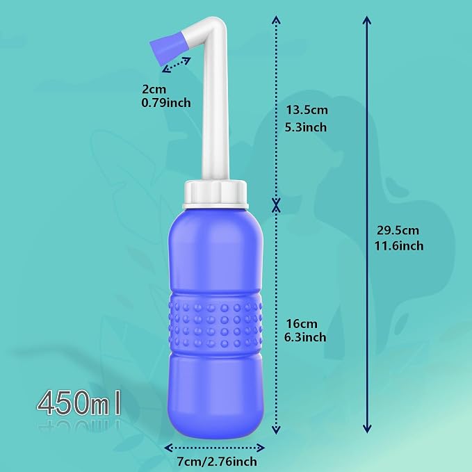 2 Pack Peri Bottle 450ml Postpartum Perineal Cleansing Bottle, Feminine Care Postpartum Perineal Cleansing 15oz Portable Bidet Travel Bidet with Waterproof Storage Bag (Pink+Blue)