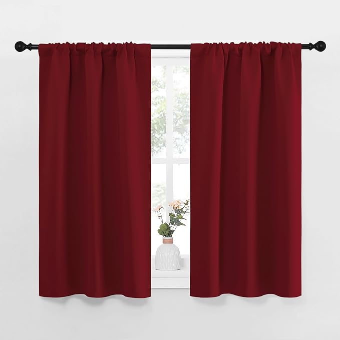 NICETOWN 40inch Curtains for Small Windows, Thermal Insulated Privacy Short Drapes for Kitchen Bathroom (Set of 2, Burgundy Red, 29" Wide)
