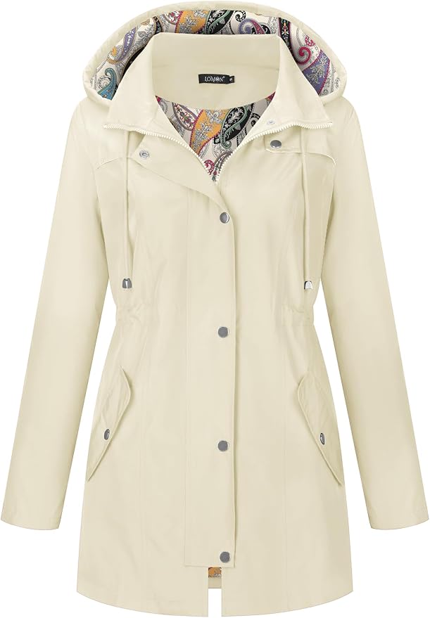 LOMON Women Waterproof Outdoor Hiking Raincoat Women Lined Rain Jacket Lightweight Hooded Jackets Trench Coats