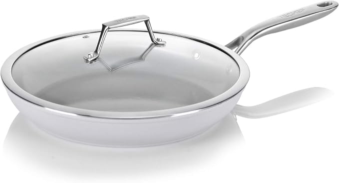 TECHEF - CeraTerra 12" Ceramic Nonstick Frying Pan Skillet with Glass Lid, (PTFE, PFAS, and PFOA Free), Dishwasher Oven Safe, Stainless Steel Handle, Induction-Ready, Made in Korea (12-in with Lid)