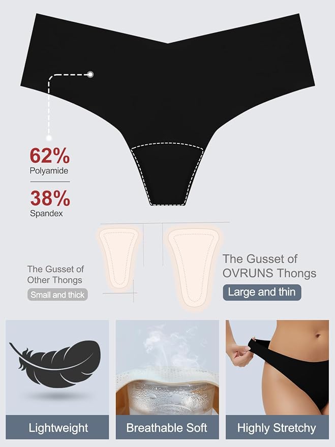 OVRUNS Camel Toe Underwear for Women Low Waist Camel Toe Thong Seamless Workout Cameltoe Proof Concealer Panties 3 Pack